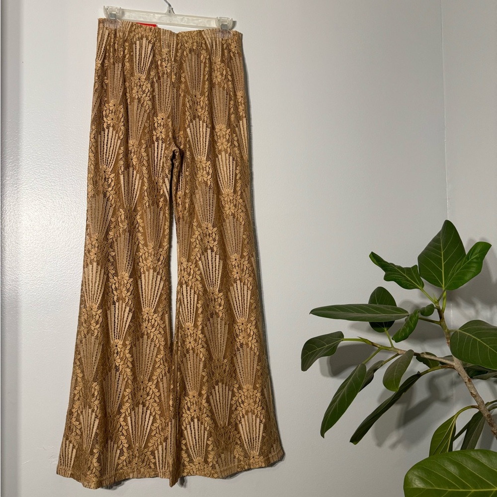 Brown Patterned Wide-Leg Pants